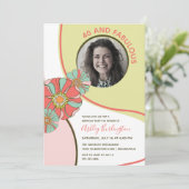 40 & Fabulous Retro Floral Photo Invitation Einladung (Stehend Vorderseite)