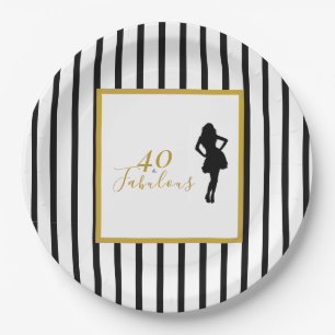 40 & Fabulous Schwarz-Goldene Geburtstagsfeier Pappteller