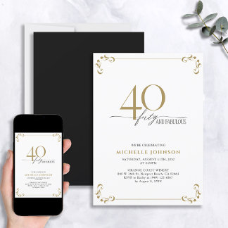 40 & Fabulous Schwarz-weiß & Gold Geburtstag Einladung