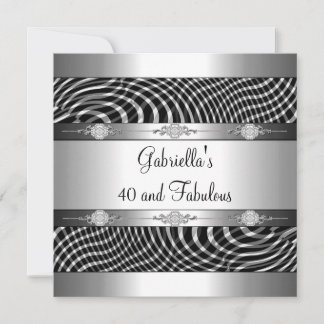 40 & Fabulous Schwarz-weißer Karo Silver Birthday Einladung