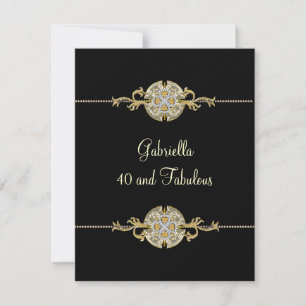 40 & Fabulous Schwarze Goldschmuck-Verzierung Gebu Einladung