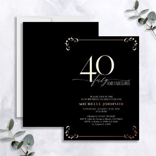 40 & Fabulous Schwarze Rosen-Gold-Kalligrafie-Gebu Folieneinladung