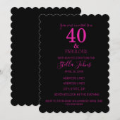 40 FabulousHot Pink Black Scallopped Birthday Einladung (Vorne/Hinten)