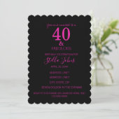 40 FabulousHot Pink Black Scallopped Birthday Einladung (Stehend Vorderseite)