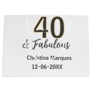 40 & fantastisch Grau Gelb Geburtstag Kalligrafie Große Geschenktüte