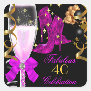 40 & Fantastisch Rosa Lila Gold Geburtstagsschuhe Quadratischer Aufkleber