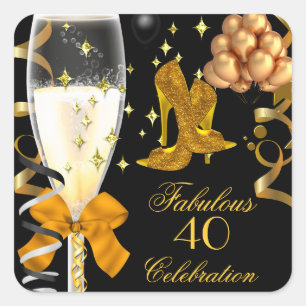40 & Fantastische Goldene Schwarze Geburtstagsschu Quadratischer Aufkleber