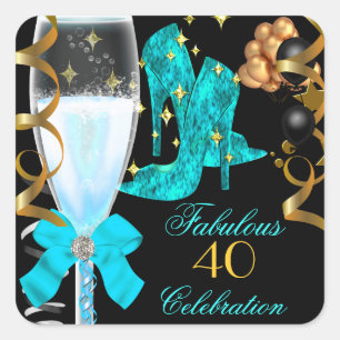 40 & Fantastische Türkis Goldene Geburtstagsschuhe Quadratischer Aufkleber