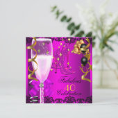 40 Fantastisches Pink Black Gold 40. Champagner Pa Einladung (Stehend Vorderseite)