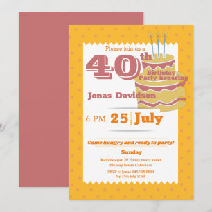 40. farbenfrohe Retro Senf Rosa Geburtstagsparty Einladung