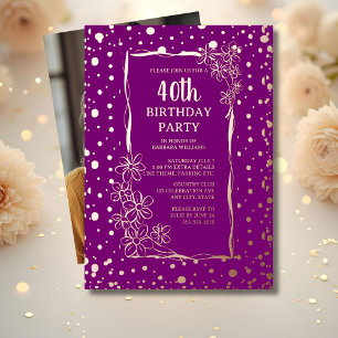 40. Floral Custom Geburtstagsparty Glam Glitzy Folieneinladung