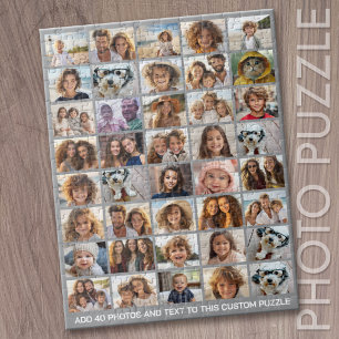40 Foto-Collage - 8 Reihen 5 Spalten - Weißer Text Puzzle