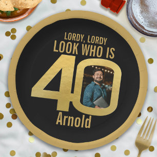 40. Foto Geburtstag schwarz und gold Pappteller