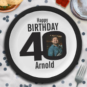 40. Foto Geburtstag schwarz-weiß Pappteller