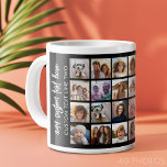 40 FotoCollage - 4 Reihen 10 Spalten - Skriptname Jumbo-Tasse<br><div class="desc">Ein einfaches Foto-Raster mit vielen Fotos für alle Ihre Handyfotos. Dieses trendige Collage Party Design bietet Platz für vierzig Bilder oder Life-Highlights. Der optionale Skripttext am unteren Rand kann für Namen, Events, Termine und mehr verwendet werden! Wenn Sie das Artwork anpassen oder die Hintergrundfarbe ändern möchten, klicken Sie auf die...</div>