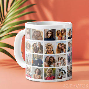 40 FotoCollage - 4 Reihen 10 Spalten - weiß Jumbo-Tasse