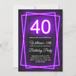40. Funny 40 Neon Lights Retro Black Geburtstag Einladung