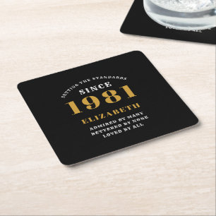 40. Geburtstag 1981 Personalisierte Black Gold Lad Rechteckiger Pappuntersetzer