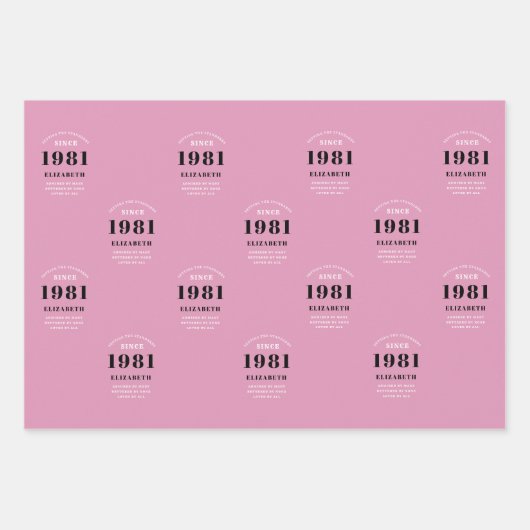 40. Geburtstag 1981 Personalisierte Pink Black Lad Geschenkpapier Set (Vorderseite 3)