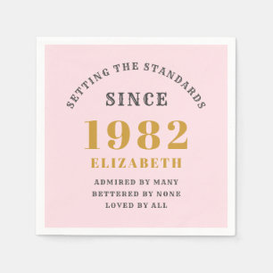 40. Geburtstag 1982 Elegant Gold Pink Gray Serviette