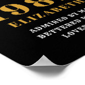 40. Geburtstag 1982 Eleganter Black Gold Chic Poster (Ecke)