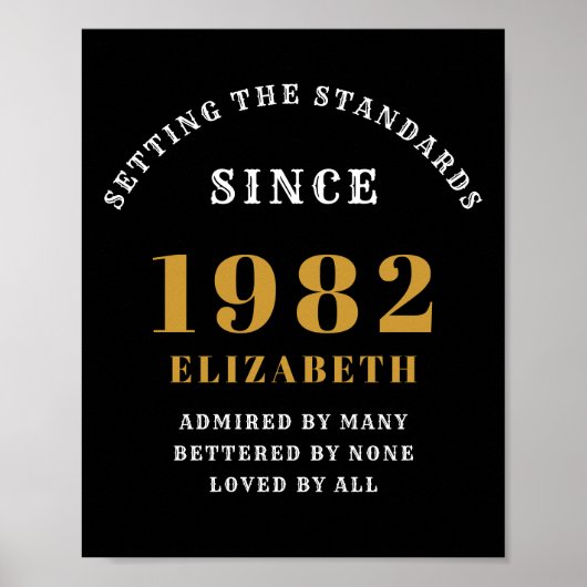 40. Geburtstag 1982 Eleganter Black Gold Chic Poster (Vorne)