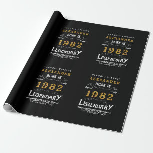 40. Geburtstag 1982 Schwarz Gold Namen Legendary Geschenkpapier