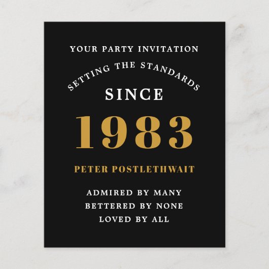 40. Geburtstag 1983 Einladung Black Gold Flyer (Vorne)