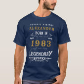 40. Geburtstag 1983 Name Blue Gold Legendary hinzu T-Shirt (Vorderseite)