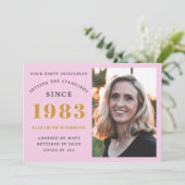 40. Geburtstag 1983 Name Foto Pink Gray Einladung (Stehend Vorderseite)
