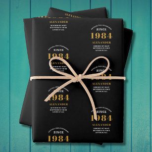 40. Geburtstag 1984 Black Gold Chic Elegant Geschenkpapier Set