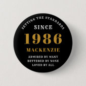 40. Geburtstag 1986 Elegant Chic Schwarz Gold Button (Vorderseite)