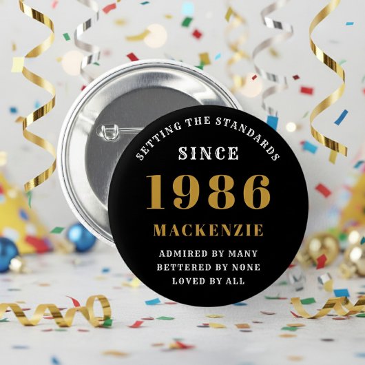 40. Geburtstag 1986 Elegant Chic Schwarz Gold Button