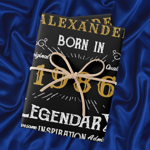 40. Geburtstag 1986 Legend Vintage Schwarz Geschenkpapier Set
