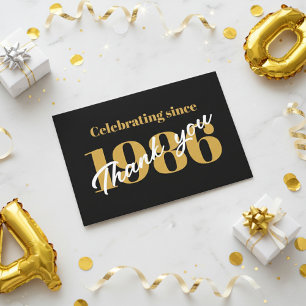 40. Geburtstag 1986 Retro Schwarz und Gold Dankeskarte