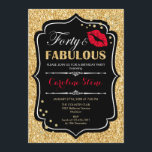 40. Geburtstag - 40 fabelhafte Gold Black Red Einladung<br><div class="desc">40. Geburtstag Einladung. Elegantes Schwarz-weißes Design mit Imitate Glitzer Gold. Enthält rote Lippen Kuss,  Konfetti und Skript-Schriftart. Ideal für eine elegante Geburtstagsfeier. 30 Fabelhaft! Nachricht,  wenn Sie weitere Anpassungen benötigen.</div>