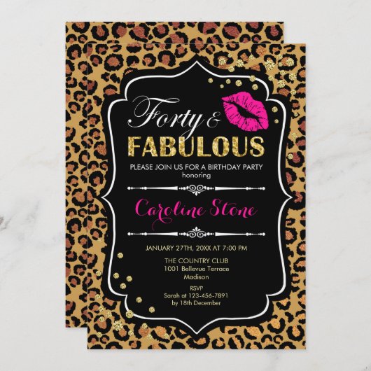 40. Geburtstag - 40 Fabelhafte Leopardrucke Einladung (Vorne/Hinten)