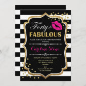 40. Geburtstag - 40 fabelhafte schwarze Rosa Gold Einladung (Vorne/Hinten)