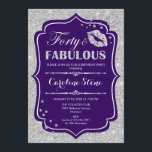 40. Geburtstag - 40. Fabelhaftes Lila Silber Einladung<br><div class="desc">40. Geburtstag Einladung. Elegantes lila Design mit Imitaten Glitzer Silber. Enthält lips Kuss,  Konfetti und Script-Schriftart. Ideal für eine elegante Geburtstagsfeier. 30 Fabelhaft! Nachricht,  wenn Sie weitere Anpassungen benötigen.</div>