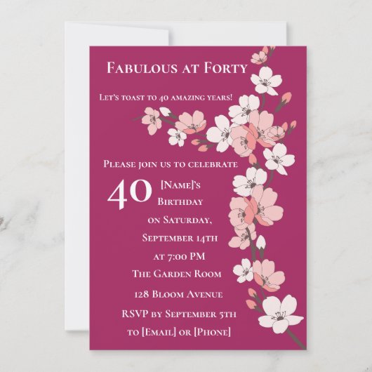 40. Geburtstag, 40. Geburtstag Einladungen für sie (Vorderseite)