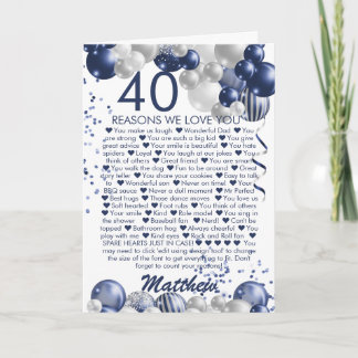 40. Geburtstag 40 Gründe, warum wir Sie blau Liebe Karte