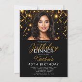 40. Geburtstag Abendessen Gold und Black Foto Einladung (Vorderseite)