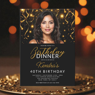 40. Geburtstag Abendessen Gold und Black Foto Einladung