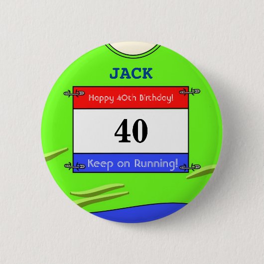 40. Geburtstag Abzeichen für einen Runner (Grünes Button (Vorderseite)