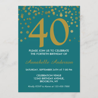 40. Geburtstag Aquamarin Aqua Gold Moderne Confett Einladung