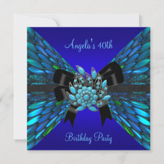 40. Geburtstag Aquamarin Royal Blue Black Bow Jewe Einladung