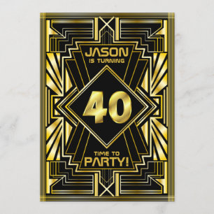 40. Geburtstag Art Deco Gold Black Great Gatsby Einladung