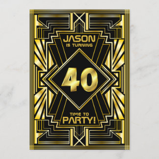 40. Geburtstag Art Deco Gold Black Great Gatsby Einladung