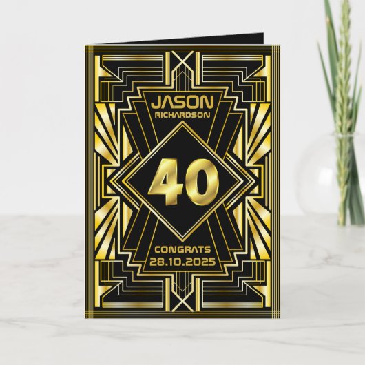 40. Geburtstag Art Deco Gold Black Great Gatsby Karte (Vorderseite)