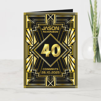 40. Geburtstag Art Deco Gold Black Great Gatsby Karte